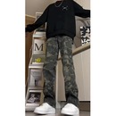 美式vintage伐木迷彩牛仔裤男款春秋季新款vibe高街工装休闲裤子