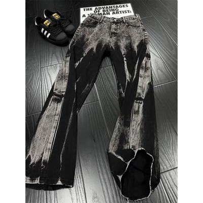 黑灰色扎染渐变牛仔裤男美式