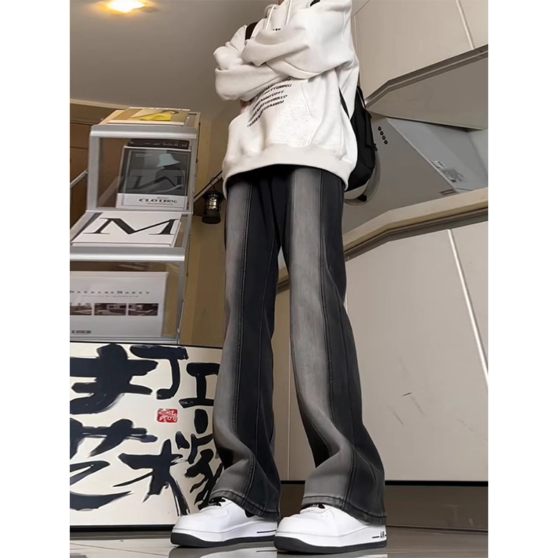 黑色水洗渐变牛仔裤男春秋款高街