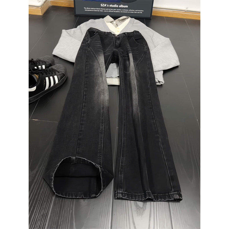 美式复古斜切水洗牛仔裤男