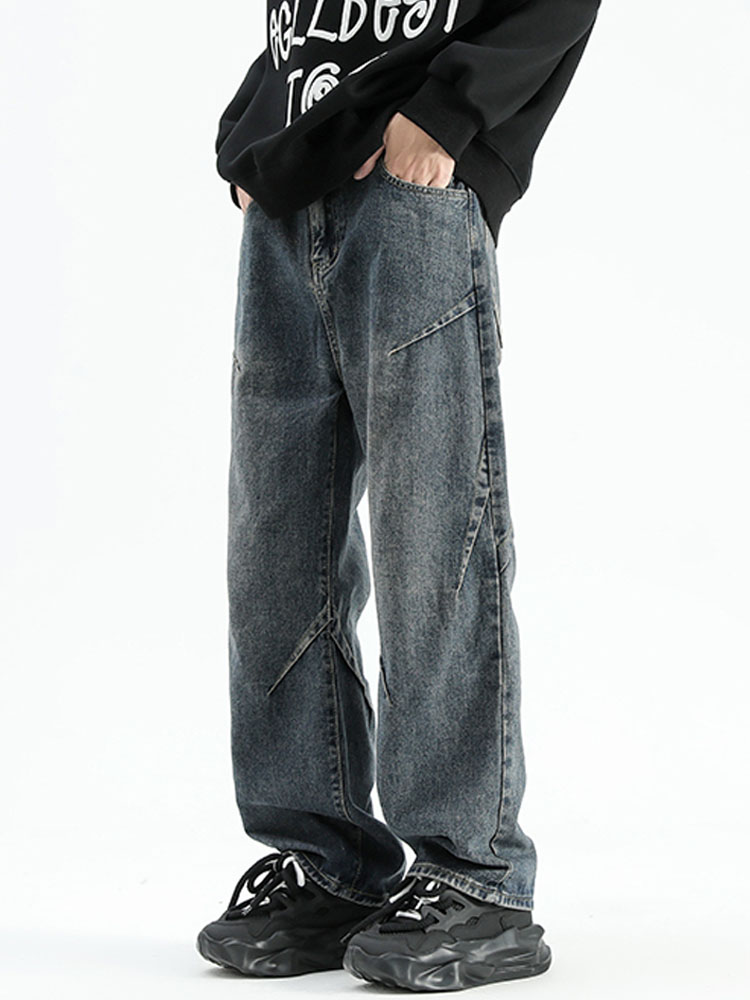 美式复古阔腿牛仔裤男高街设计感