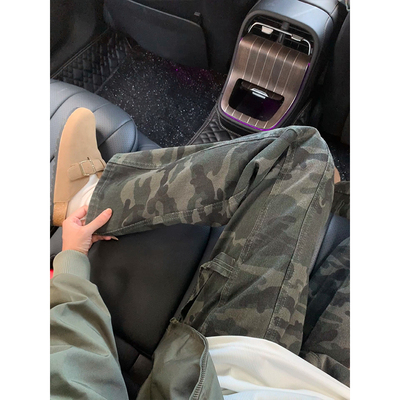 美式迷彩牛仔裤男复古高街
