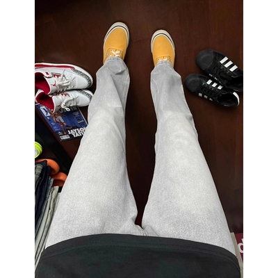 美式烟灰色弯刀牛仔裤男cleanfit