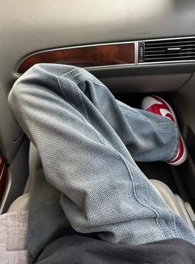 美式复古星空纹牛仔裤男款春秋新款高街设计感潮牌垂感直筒阔腿裤