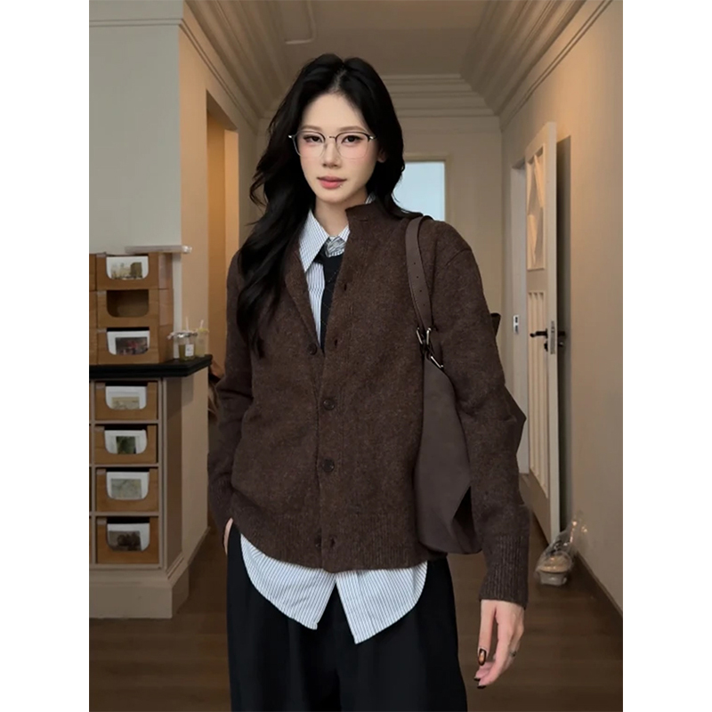 美拉德咖色开衫毛衣男款老钱风