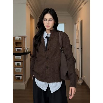 美拉德咖色开衫毛衣男款老钱风