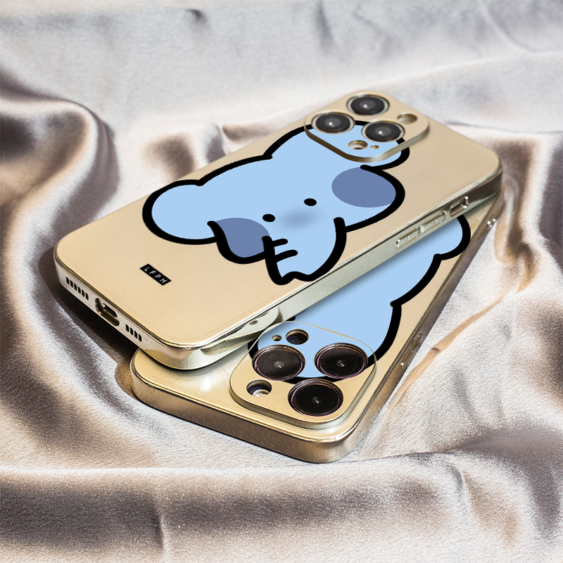 蓝小象头像适用苹果16保护套14plus电镀银iPhone15手机壳xs11全包xr情侣6s高级7g8新款12mini女se2软13promax