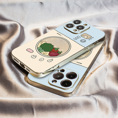 蔬菜游戏机适用苹果16保护套14plus电镀银iPhone15手机壳xs11全包xr情侣6s高级7g8新款12mini女se2软13promax