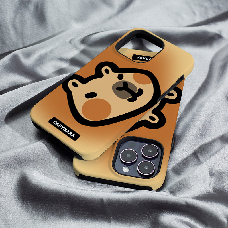 渐棕小水豚iphone16Promax手机壳13适用苹果15plus保护套菲林硬壳12mini二合一XS/XR高级11防摔7/8/SE2全包14