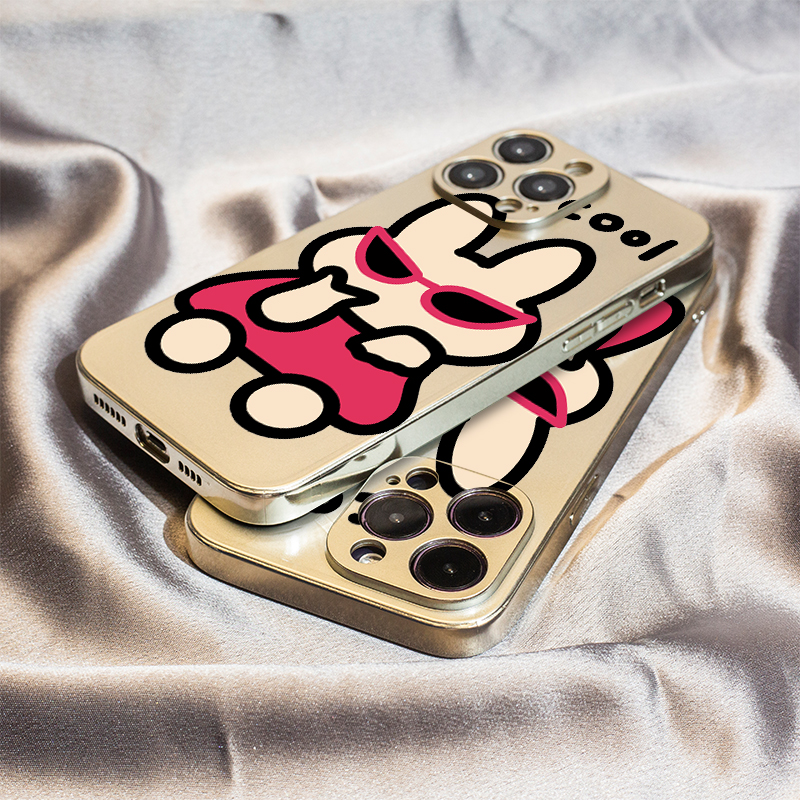 墨镜裙子兔适用苹果16保护套14plus电镀银iPhone15手机壳xs11全包xr情侣6s高级7g8新款12mini女se2软13promax