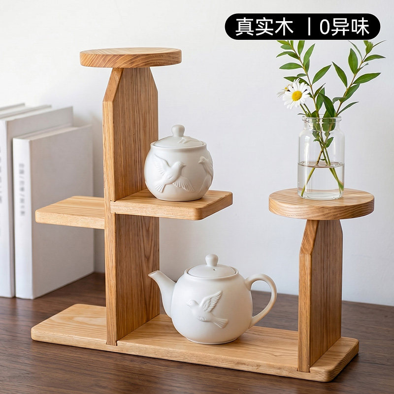 岩璞实木桌面收纳架小型花架置物架多肉盆栽整理架橱窗柜台展示架