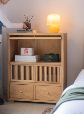 实木卧室床头柜日式原木简约靠墙储物新型斗柜高级感收纳柜床边柜