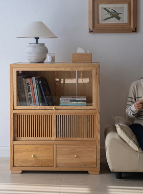客厅斗柜靠墙储物柜新中式原木茶水柜实木收纳柜酒柜书柜沙发边柜