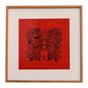 新中式挂画年画手工拓印门神安家镇宅实木相框客厅玄关版画装饰画
