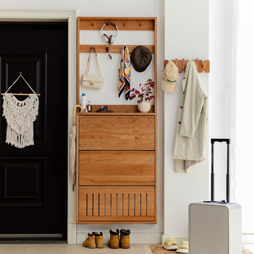 岩璞实木翻斗鞋柜置物柜玄关柜