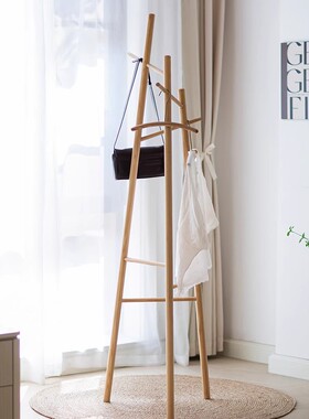 挂衣架实木衣架落地入户衣帽架白蜡木卧室转角玄关家用门口北欧风