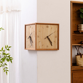 岩璞创意实木钟表客厅拐角网红餐厅转角挂表双面时钟墙面简约装 饰