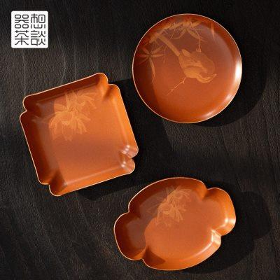 器想茶谈功夫茶杯垫托隔热防烫垫子中式黄铜家用海棠垫片茶具配件