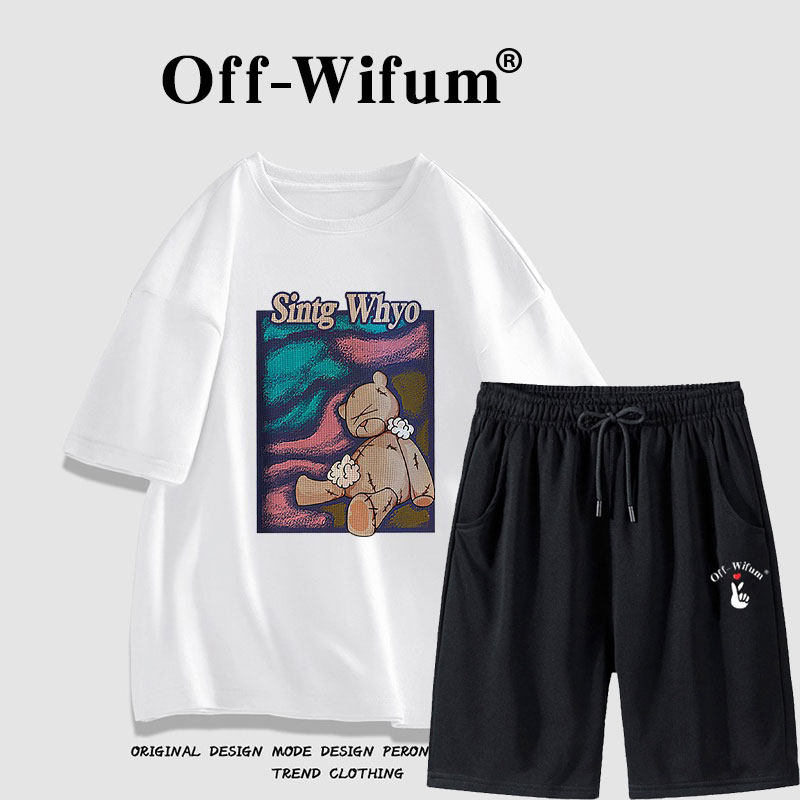 OFF-WIFUM联名款2023夏季圆领纯棉短袖T恤男女情侣上衣大码潮小五
