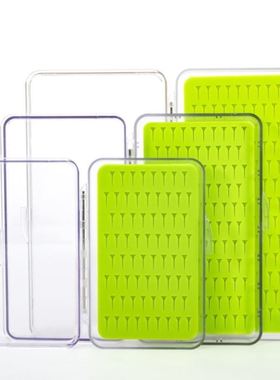 跨境绿色飞蝇鱼饵盒透明翻盖加厚渔具盒飞蝇钓饵收纳盒硅胶