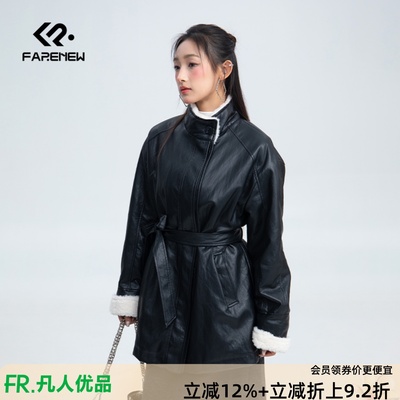 凡人优品女装皮衣加绒外套夹克中长款女冬季皮衣外套百搭A200