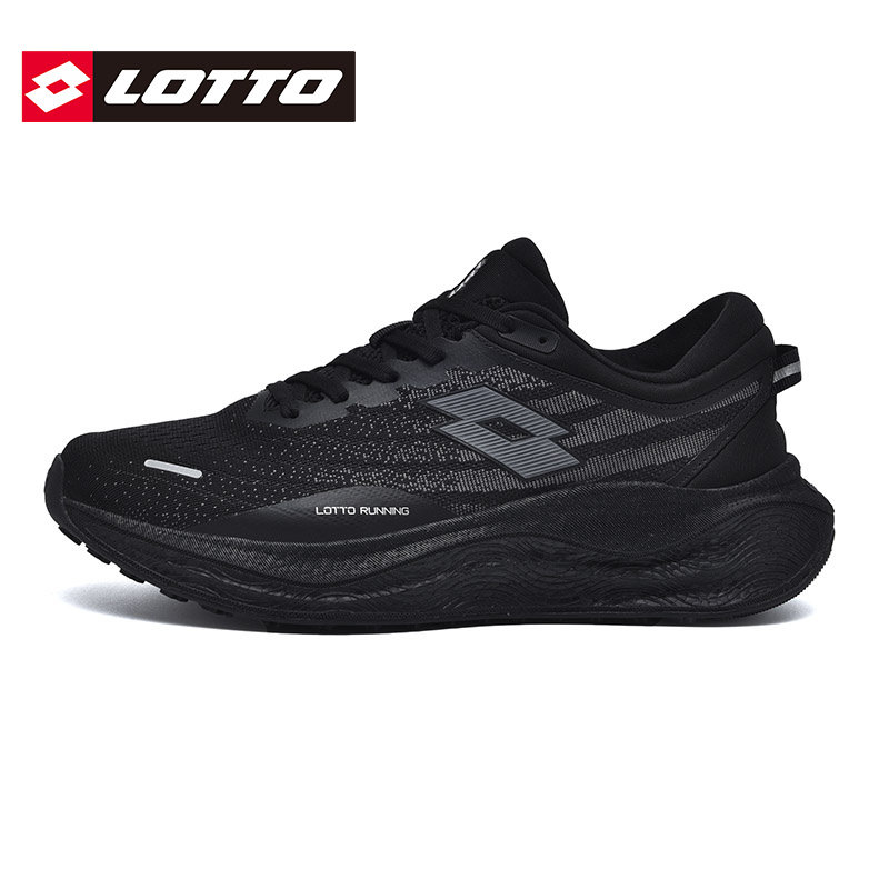 LOTTO乐途男爆米花减震跑步鞋2026春秋季新款透气网面黑色运动鞋