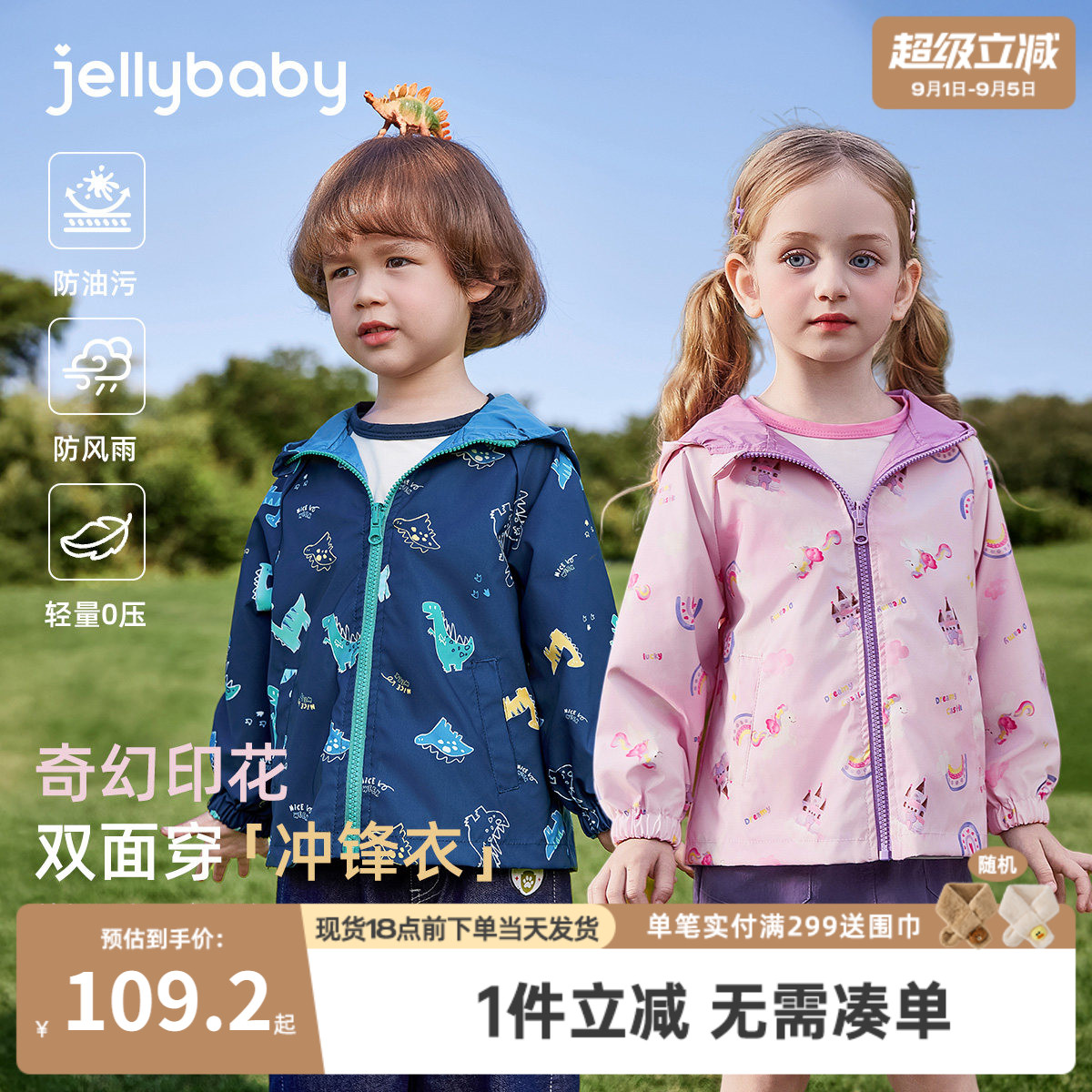 儿童冲锋衣春款宝宝春季外套女孩春季新款男小童户外运动开衫洋气图片
