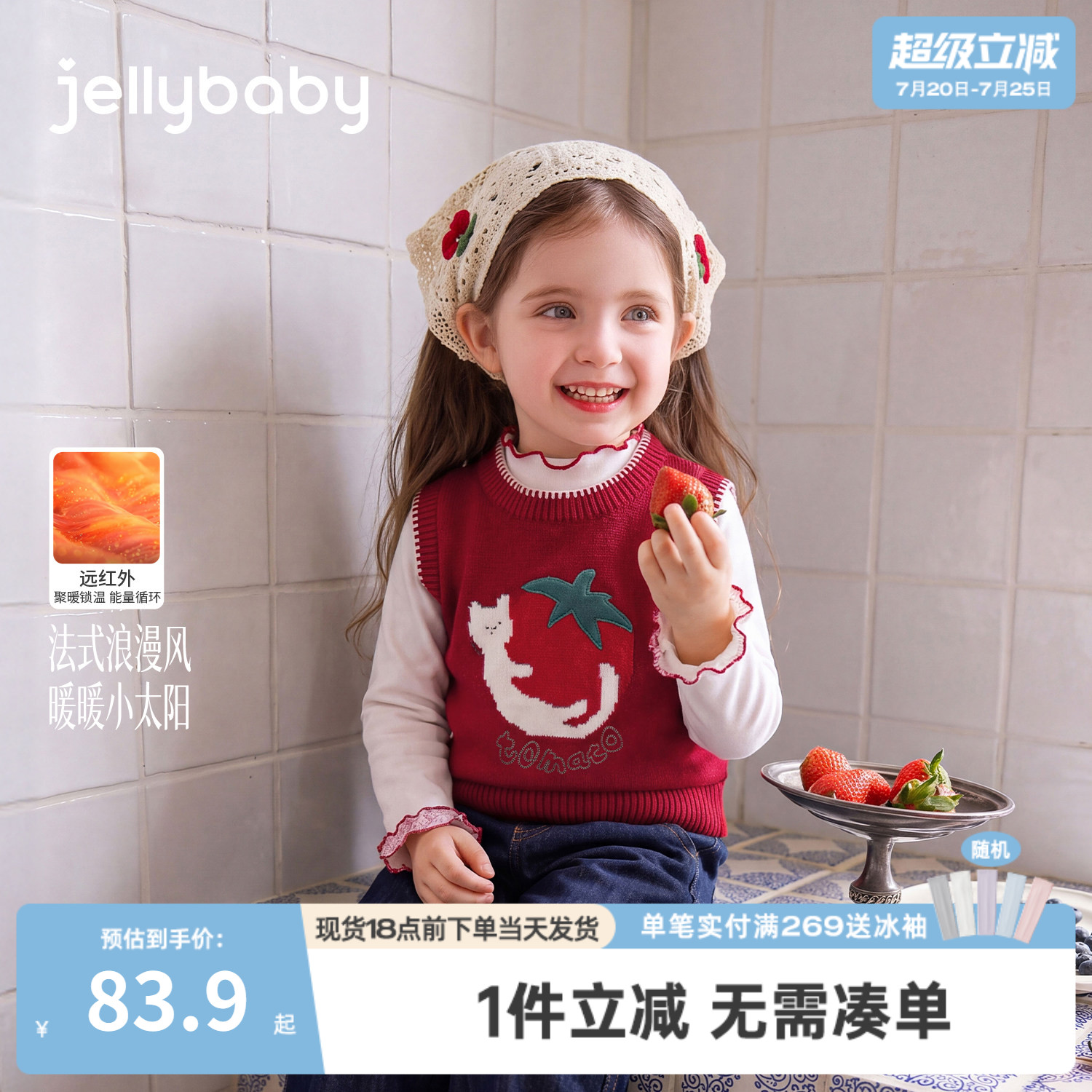 杰里贝比女童马甲2026秋季新款儿童背心小童毛衣法式女孩宝宝秋装