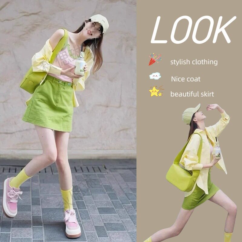 多巴胺穿搭套装女2025新款防晒衬衫吊带背心显半身裙三件套时尚