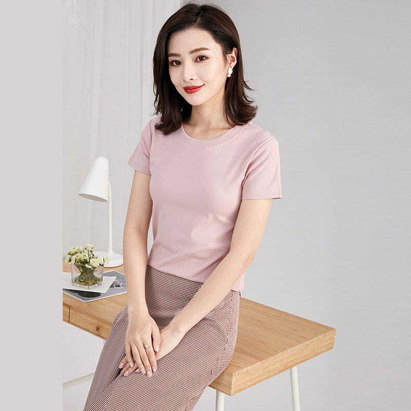 短袖打底圆领t恤棉韩系拼接夏季女装ins女士时尚宽松韩版大码上衣