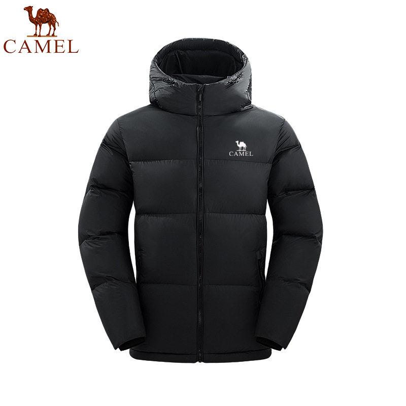 骆驼同款男士冬季羽绒服连帽加厚防寒防风保暖90白鸭绒外拼色外套