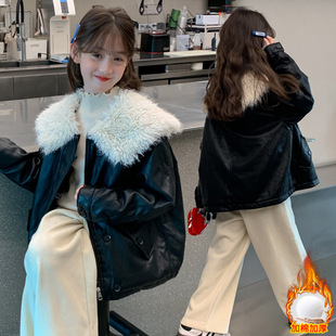 大翻领毛毛宽松皮衣潮款 洋气韩系冬季 外衣 2025新款 女大童外套冬装