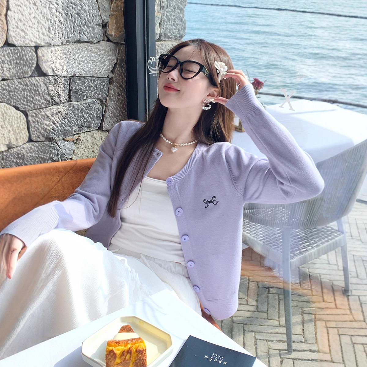 新款针织开衫女蝴蝶结刺绣长袖短款外套休闲春夏穿搭薄款百搭上衣