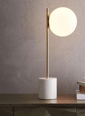 简约现代北欧白色大理石底座玻璃磨砂圆形灯罩设计师客厅台灯
