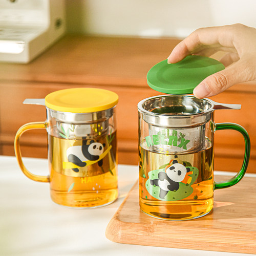 国潮风茶水分离玻璃茶杯