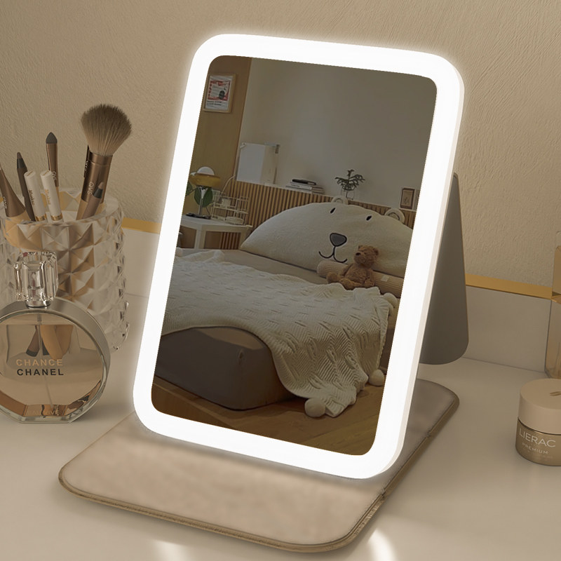 速发梳妆台家灯便携带面学生宿舍台式桌用随身手持折叠化妆镜子