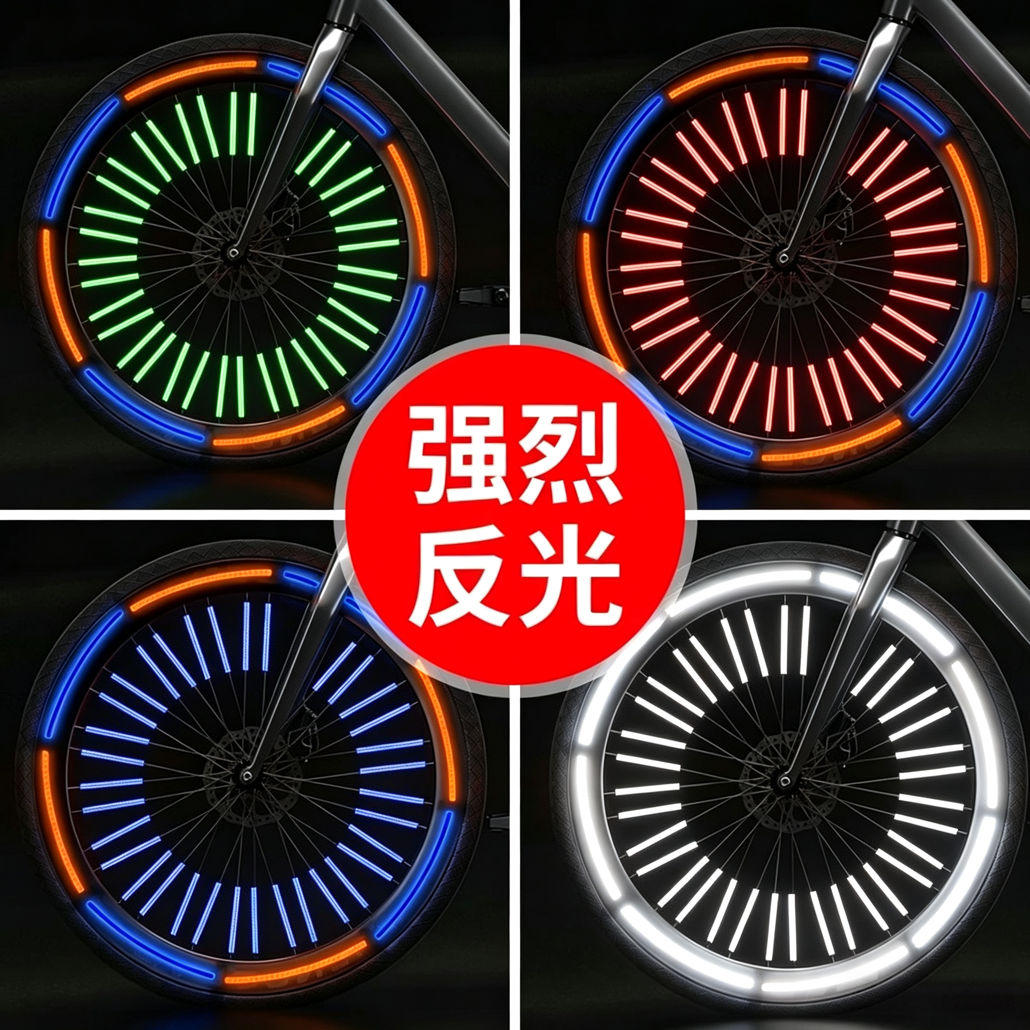 山地自行车钢丝条风火轮反光条辐条反光棒反光贴夜骑炫彩荧光贴纸