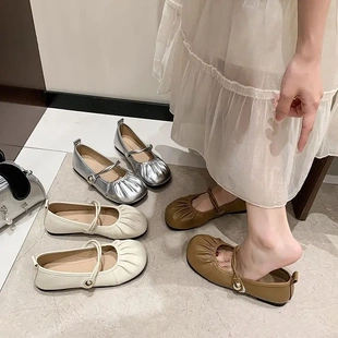 女鞋 丁字扣瑪麗珍鞋 淺口單鞋 2025 軟底方頭奶奶鞋 法式 時尚 平底夏季