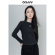 oo&vv黑色精致刺绣长袖 T恤女2025冬圆领修身 显瘦通勤内搭保暖上衣