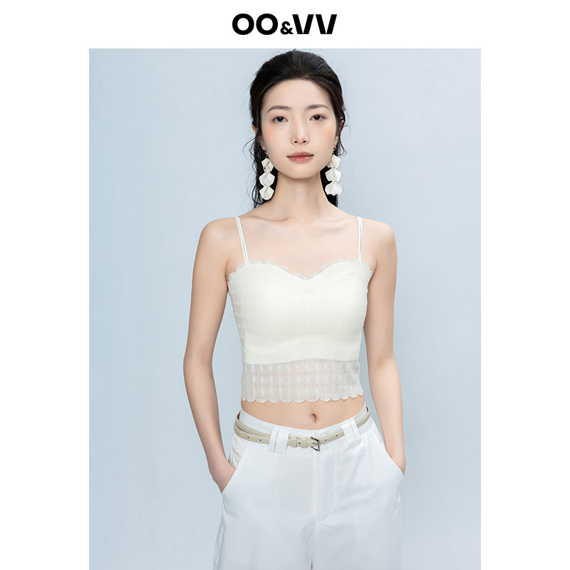 oo&vv白色性感蕾丝美背防走光小吊带女2025夏新免穿内衣抹胸内衣