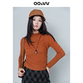 女2025焦糖色打底衫 oo&vv秋冬高智风半高领长袖 针织衫 内搭上衣新