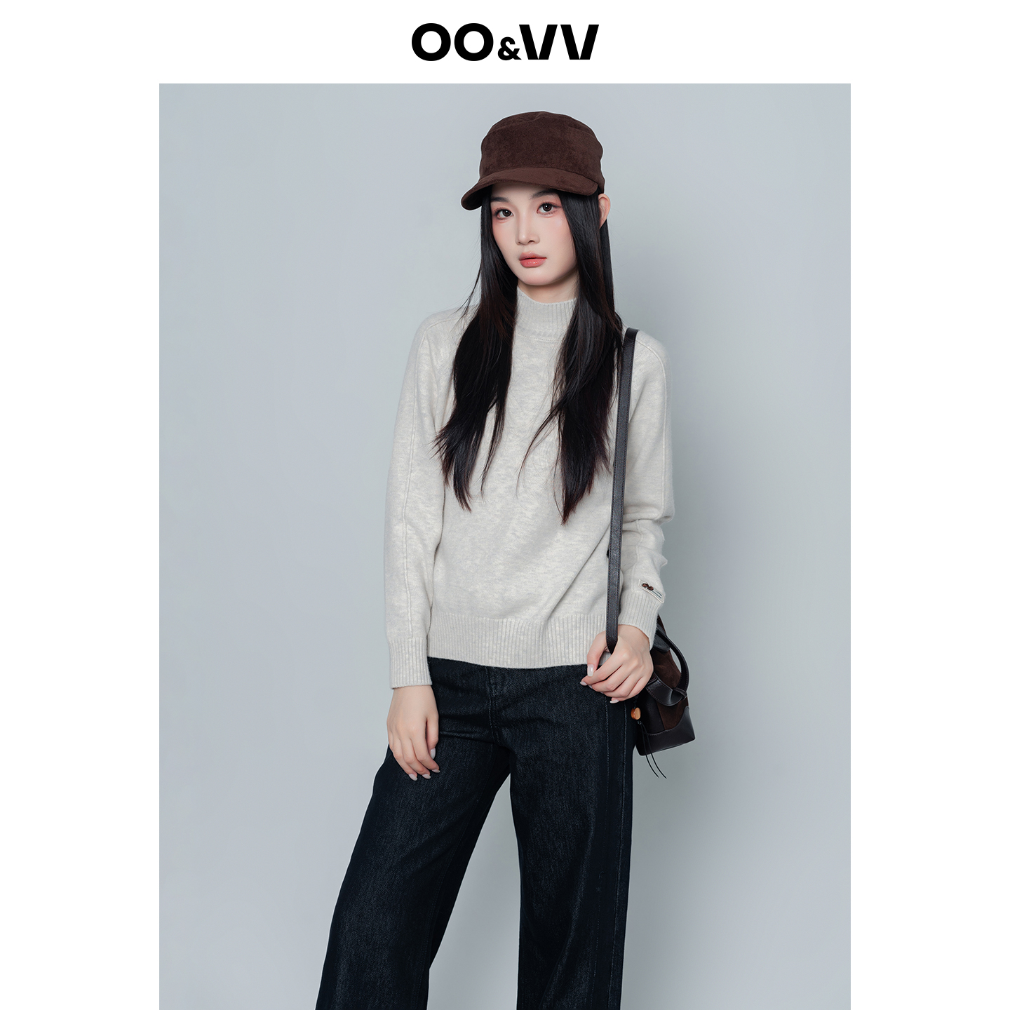 oo&vv柔软保暖半高领纯色毛衣女2025冬新百搭针织上衣柔润系穿搭