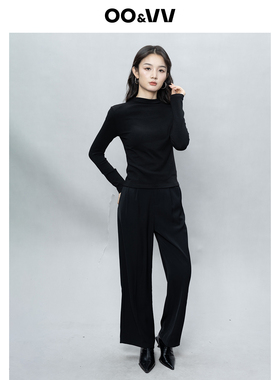 oo&vv黑色高腰阔腿裤女2025秋新宽松显瘦垂感休闲百搭西装长裤OL