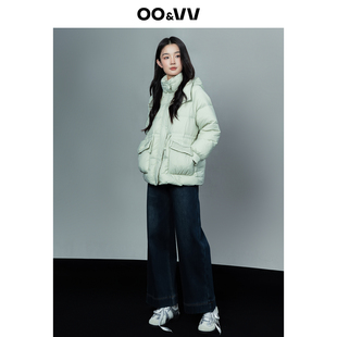 oo&vv时尚宽松连帽羽绒服女中长款收腰保暖外套量感暖核冬季新款