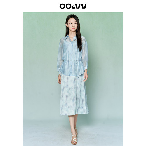 oo&vv慵懒风系带收腰衬衫+吊带连衣裙两件套女2026夏装时尚套裙新