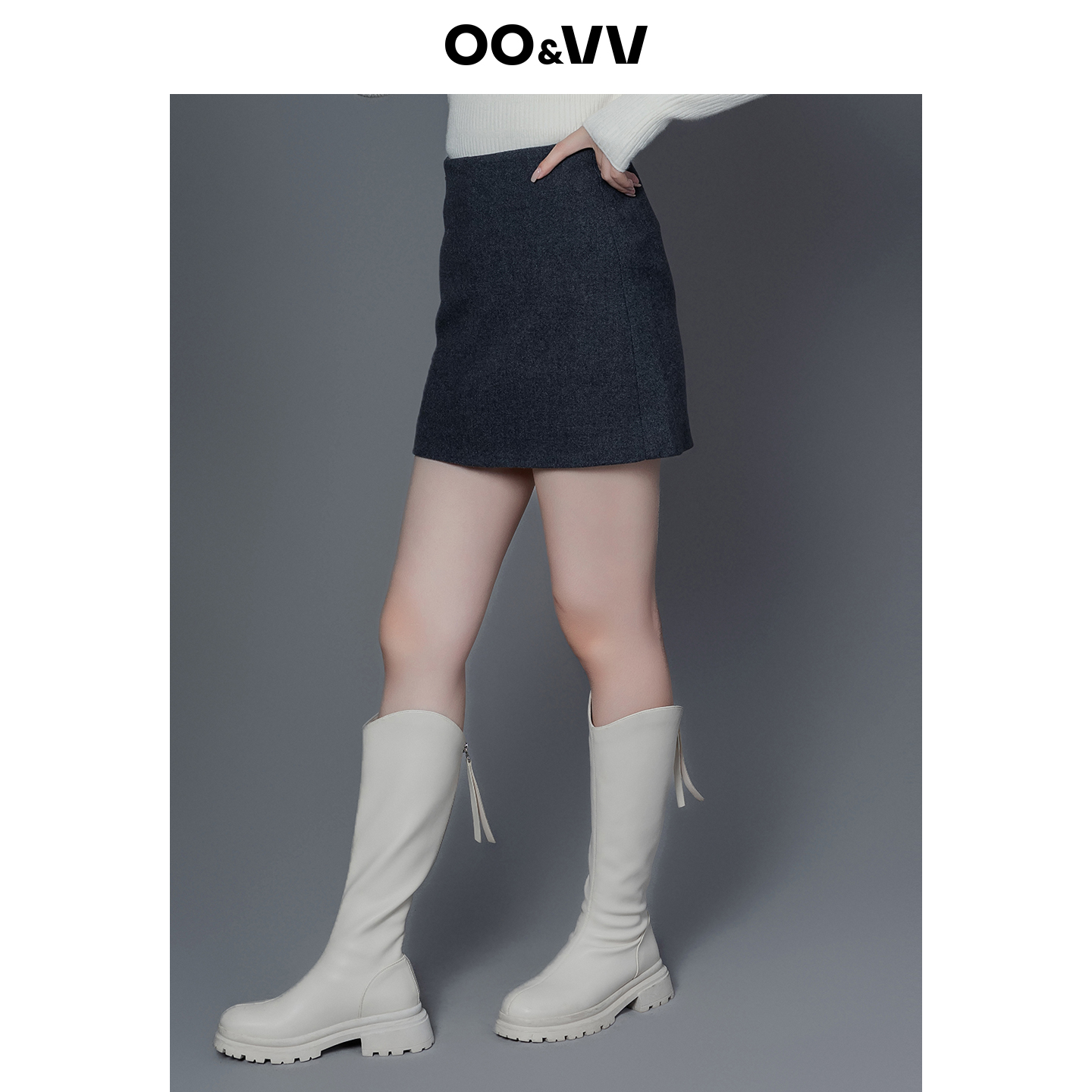 oo&vv时尚简约半身裙女2025秋冬新款防走光高腰显瘦百搭包臀A字裙