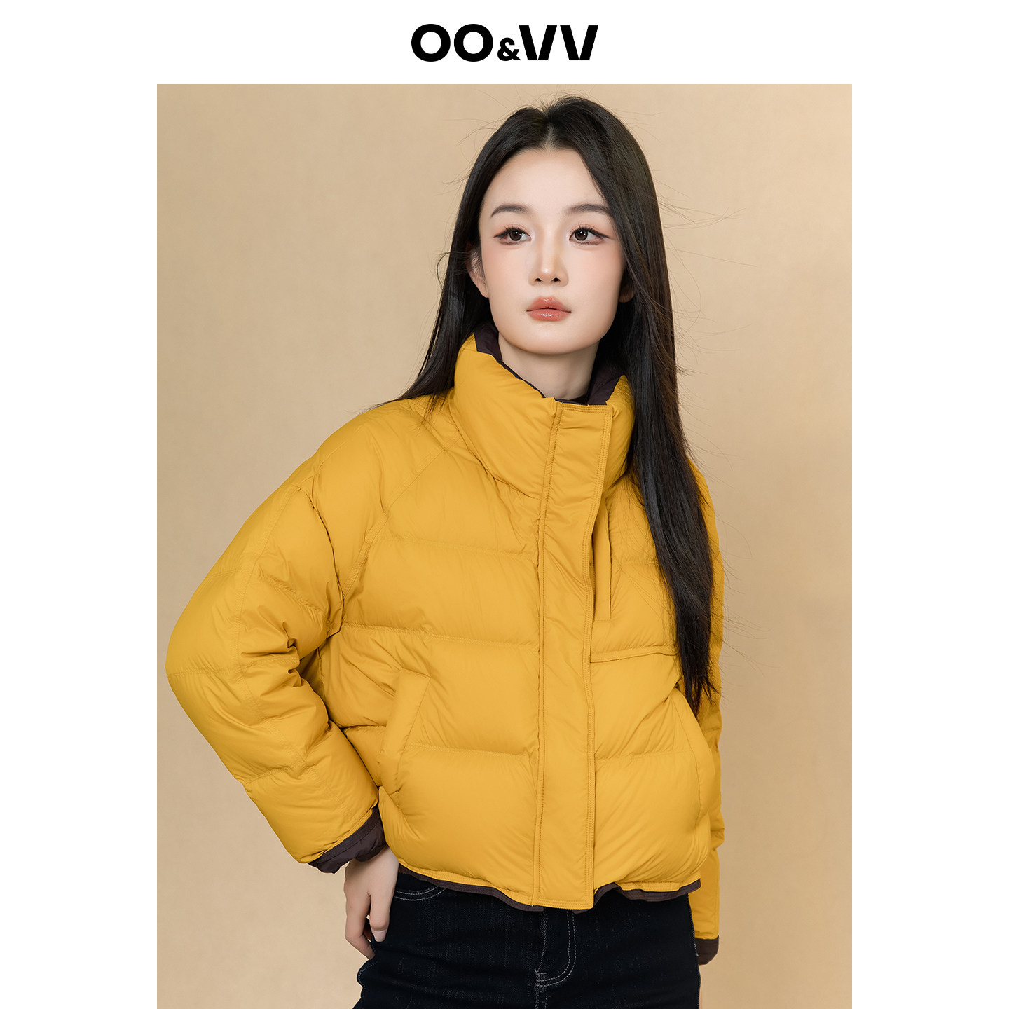 oo&vv立领短款羽绒服女25冬新款黄色面包服加厚保暖鸭绒短款外套,女装/女士精品,羽绒服,淘宝优惠券,粉丝福利购,淘宝优惠卷
