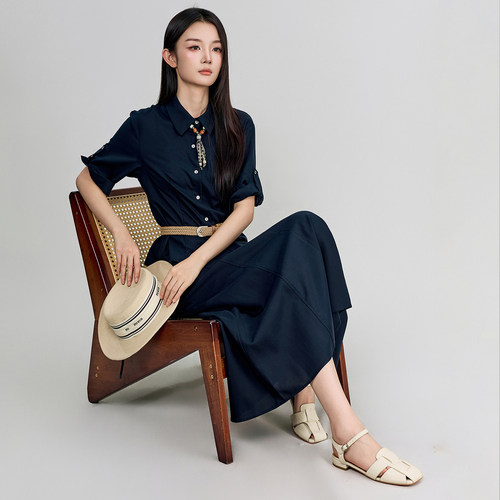 oo&vv高级感气质通勤5分袖衬衫+半身裙女26秋轻奢收腰长裙两件套
