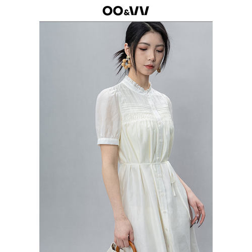 oo&vv纯色法式小香风短袖连衣裙女2026春夏新款气质收腰显瘦裙子