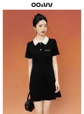 oo&vv小个字性感包臀娃娃领连衣裙女2025夏新短袖收腰显瘦小黑裙